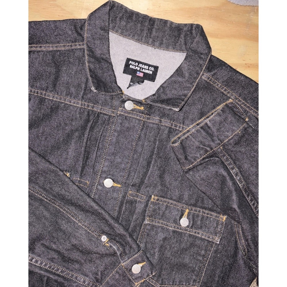 Vintage Ralph Lauren Jeans Co Denim Trucker Jacket Mens XL Black Jean - Picture 1 of 9